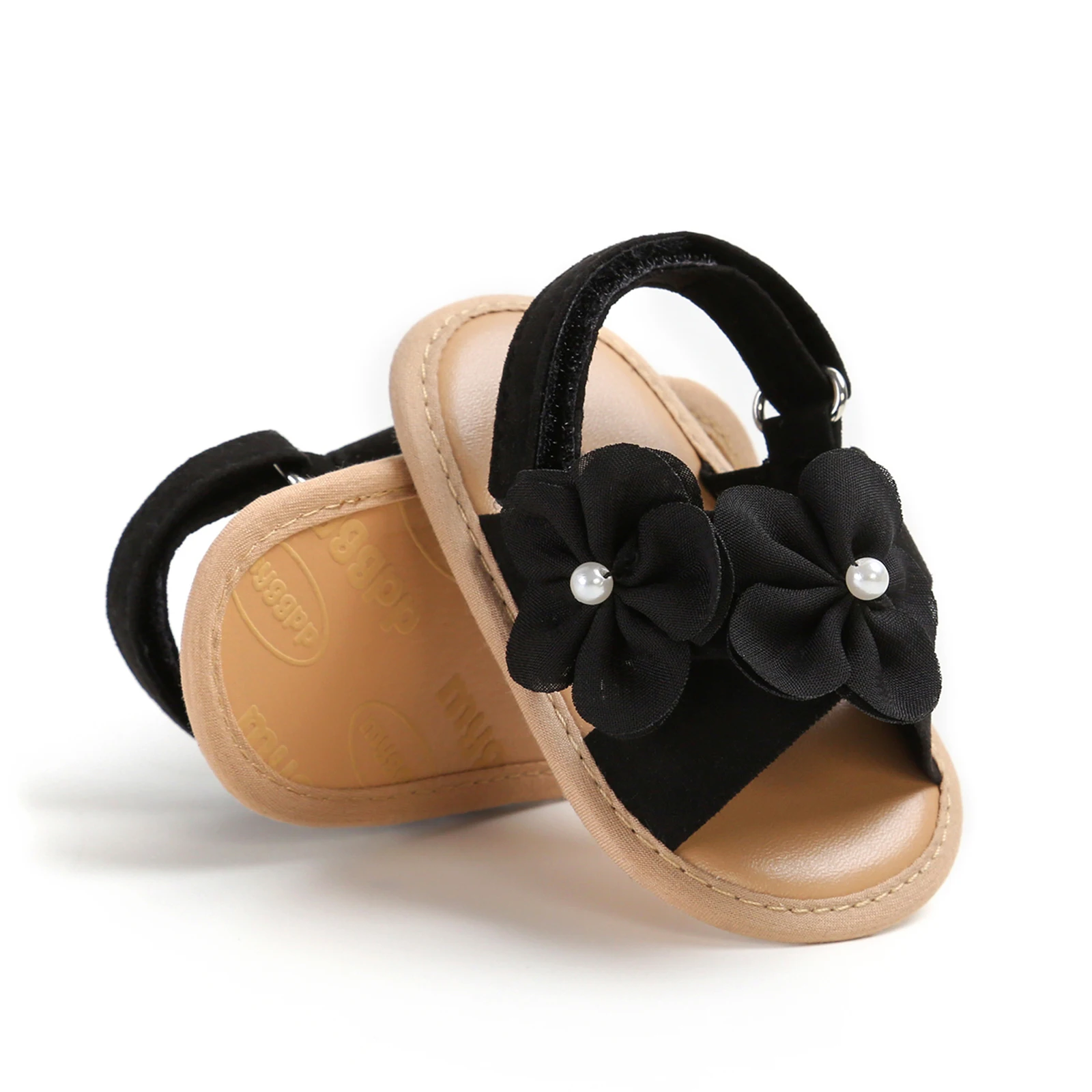 MISOWMNJOY Baby Girls Summer Sandals Beach Shoes Cute Princess Flower Flat Shoes Soft Sole Non-slip Infant First Walker Shoes 4