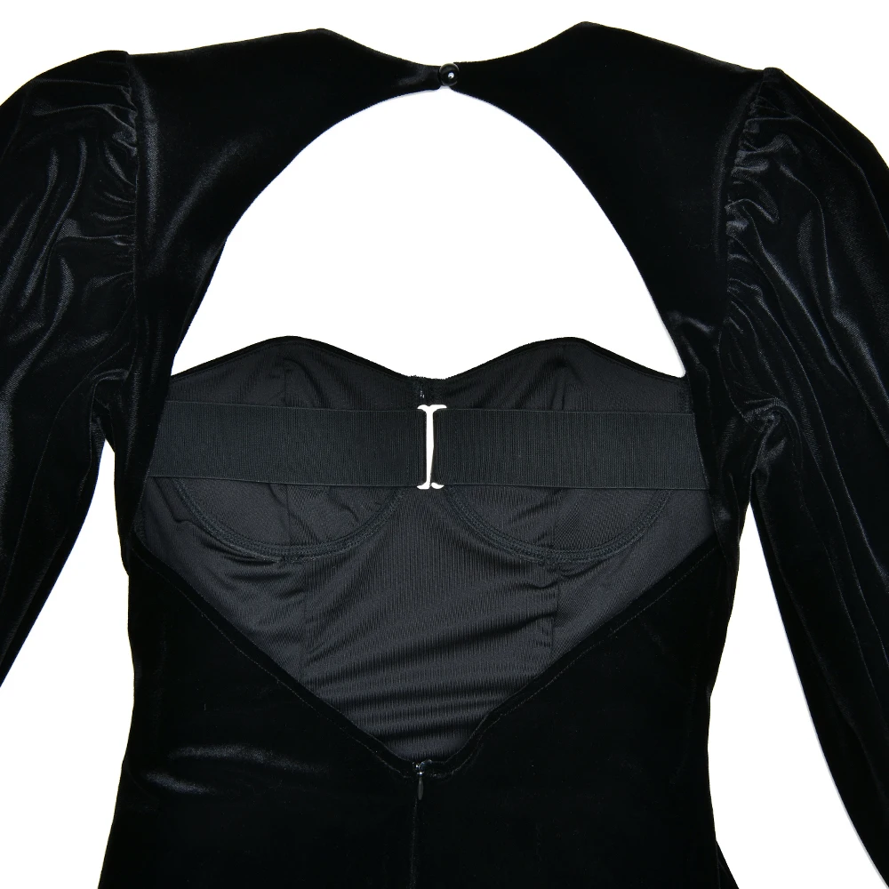 Elegant Long Sleeved Velvet Hollow Out Dress Women Sexy Backless Party Evening Dress Autumn/Winter 2025 New Slim Vestido