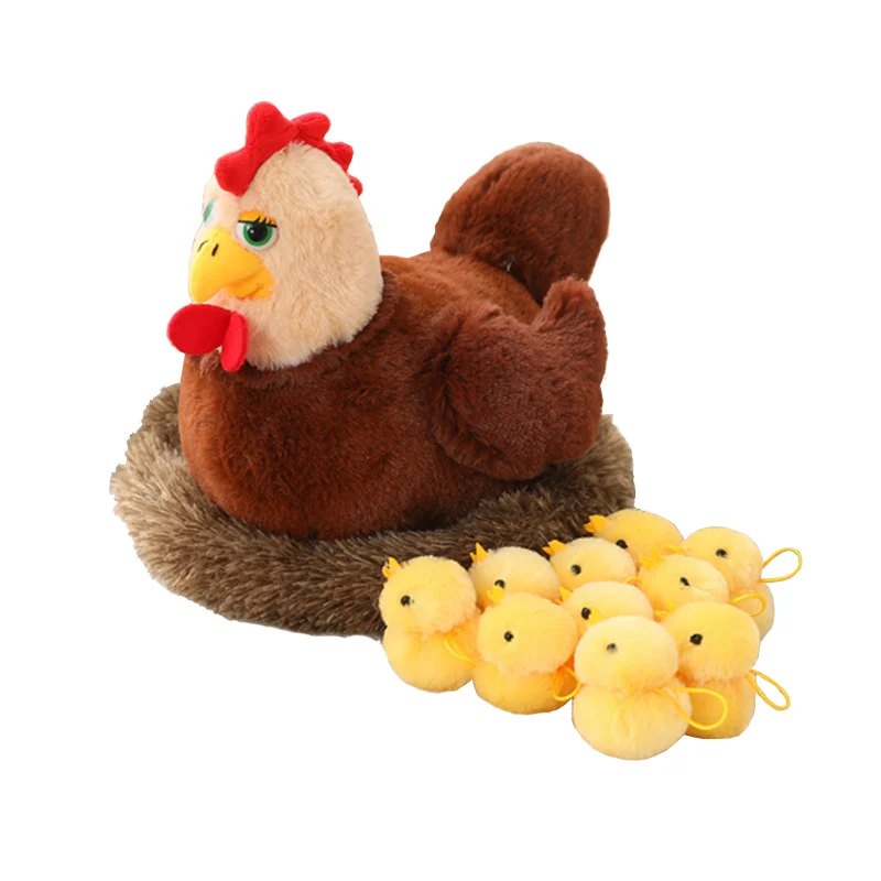 

1 Set Chick Family Plush Toy Chicken Mother And Baby Lifelike Animals Stuffed Doll With Nest Comforting Birthdays Gift For Kids