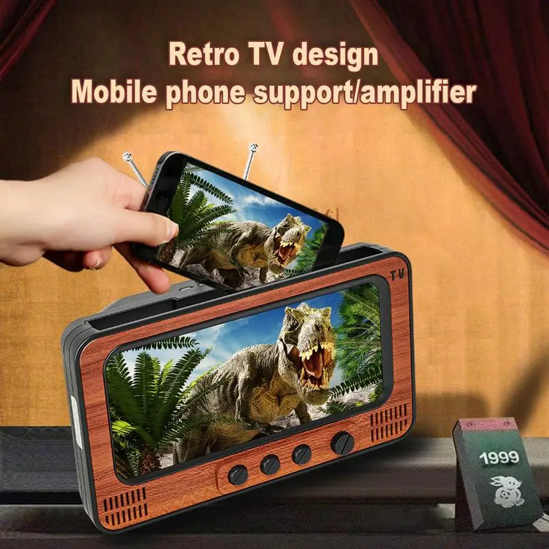 TV 스타일 휴대폰 홀더 독특한 나무 TV 스타일 휴대폰 화면 브래킷, 스피커 포함, 탁상용 장식 홈 장식품