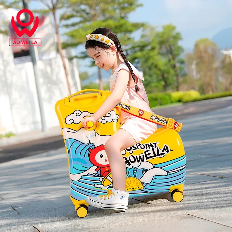 Travel kids luggage cartoon Riding trolley case children's riding suitcase can sit and ride rolling luggage gift travel bags