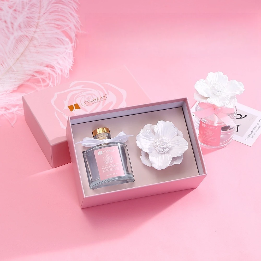Set diffusore per ance rosa, fiore in gesso 6,76 fl oz (200 ml), diffusore per la casa per l'arredamento del bagno, del soggiorno, regalo romantico