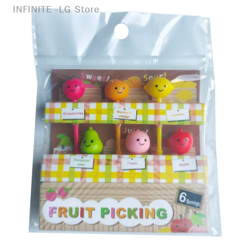 

6Pcs Strawberry Peach Kids Fruit Picks Mini Creative Fruit Cake Dessert Food Forks Lunch Box Decor Bento Accessories