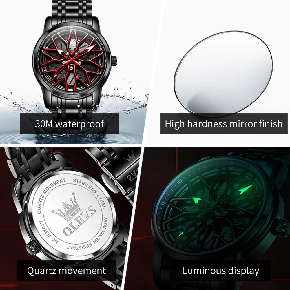 OLEVS 3701 Man Watch 30M Waterproof Fashion Hollow Quartz Watch For Men Steel Strap Top Brand Original Luminous Men's Wristwatch