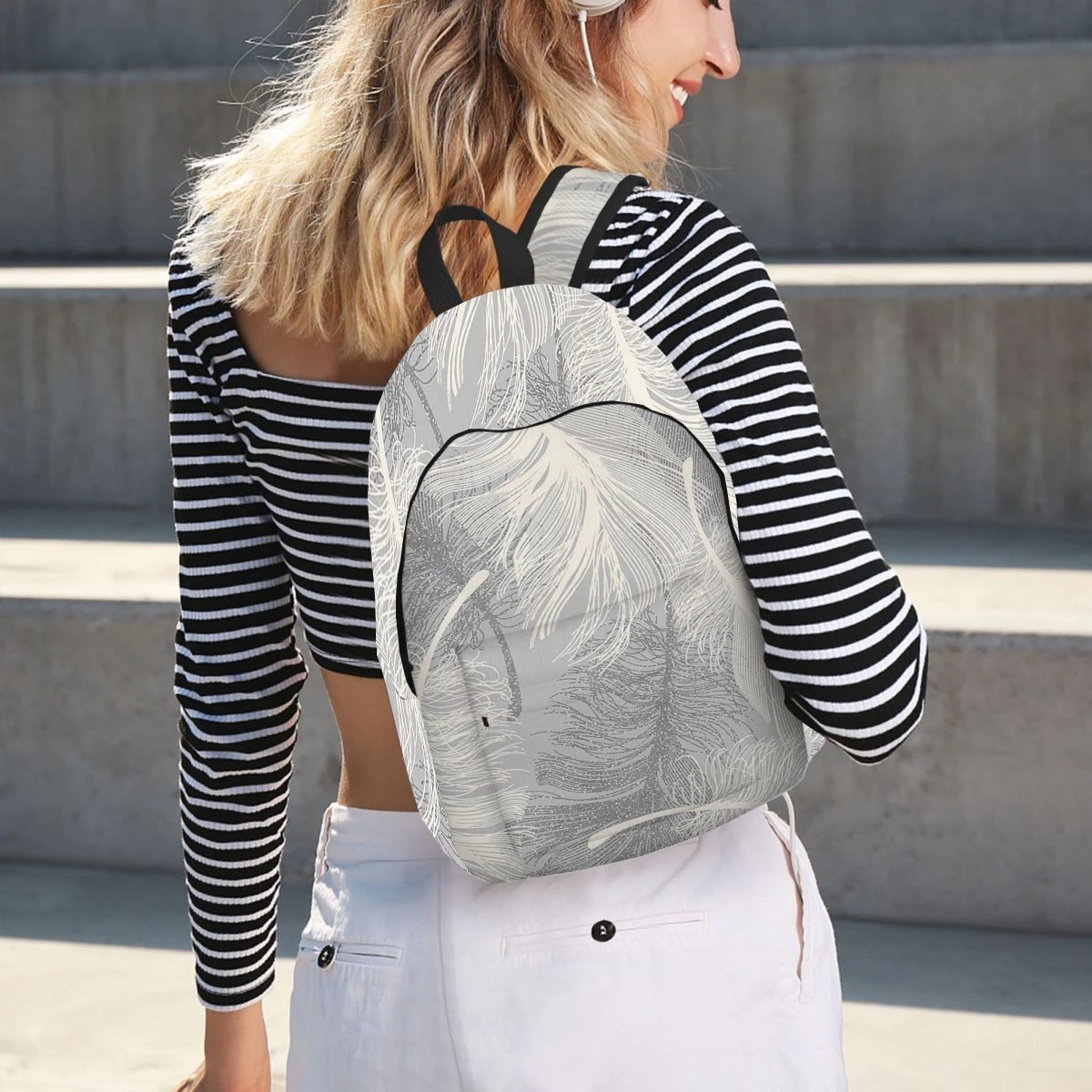 Feather Printing Backpack Casual Lightweight Laptop Backpack Men Women Travel Bag Outdoor Canvas Daypack
