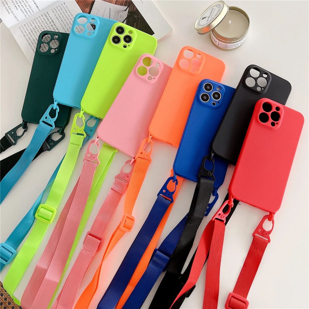 Luxury Crossbody Lanyard Necklace Soft Silicone Case For iPhone 11 12 13 Pro Max Mini XS XR X 7 8 Plus SE Cord Strap Chain Cover phone cases for iphone xr