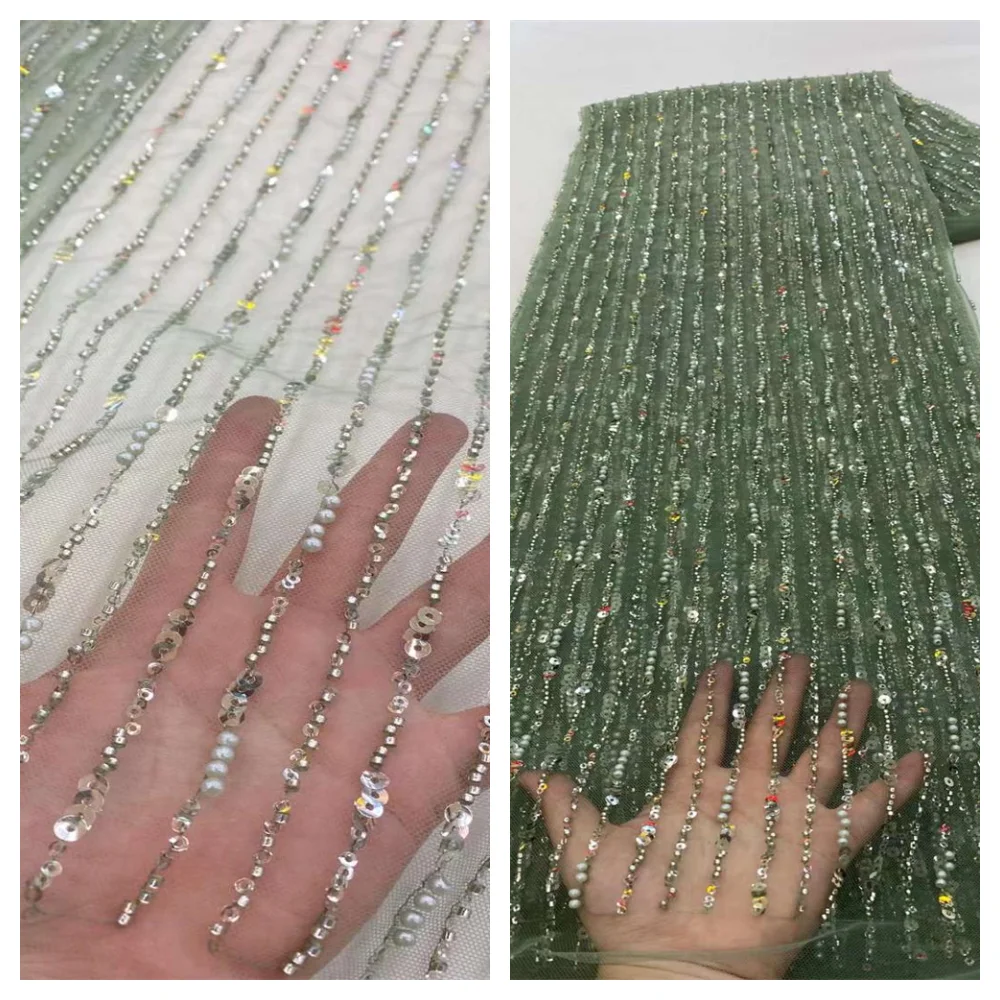 

African Lace Fabric 5 Yards 2023 High Quality Elegant Beads Embroidered French Nigerian Sequins Lace Fabric For Wedding XZ
