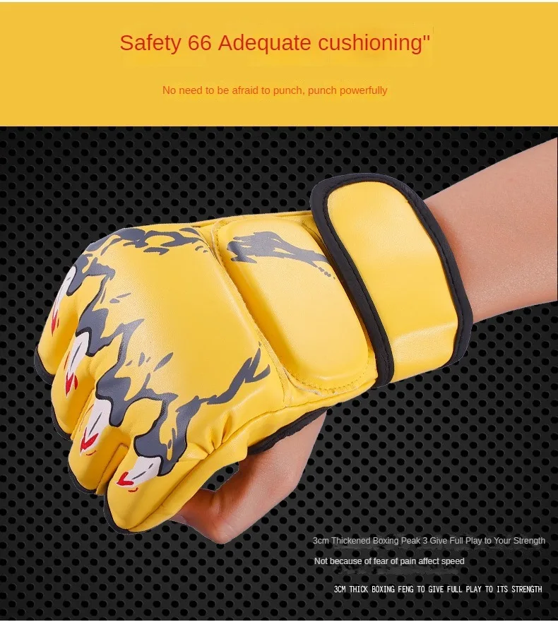 Gants Sanda UFC demi-doigts pour adultes et enfants, gants d'entraînement au combat Muay Thai MMA bo_voghion.com