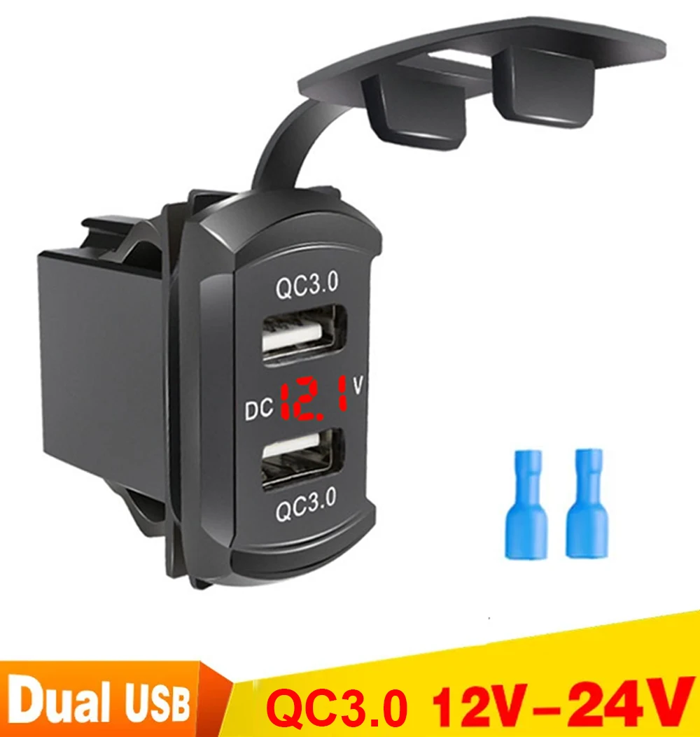 

Universal Car Charger 12V 24V 4.2A Display Voltage Dual USB Ports Waterproof Auto Adapter QC3.0 Charger For Iphone Huawei Xiaomi