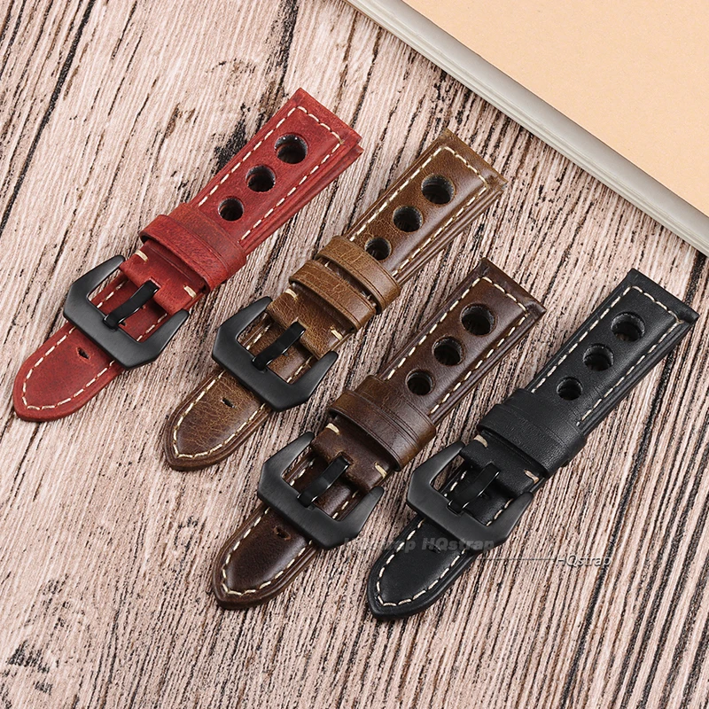 Vintage Cowhide Leather Watch Strap with Pin Buckle - Fashionable Watch Band