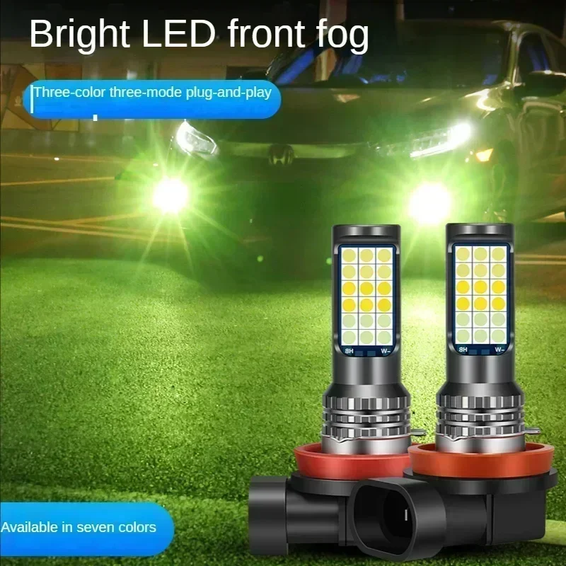 Car Led Fog Lamp Flashing Red Green Pink Blue Super Bright H3 H8 H11 9006 9005 H7 Modified 3030 Three-Color Fog Lamp Bulb