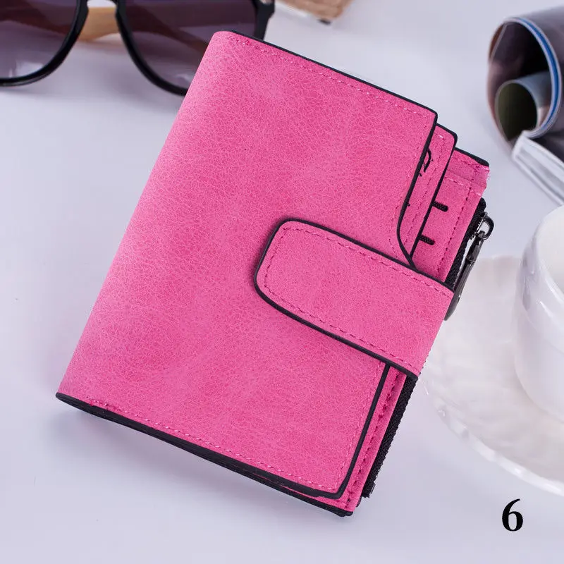 Fashion Women Scrub Wallet Leather Zip Hasp Coin Purse Clutch Handbag Small Mini Card Holder Black Pink Blue Red Purple Brown 5