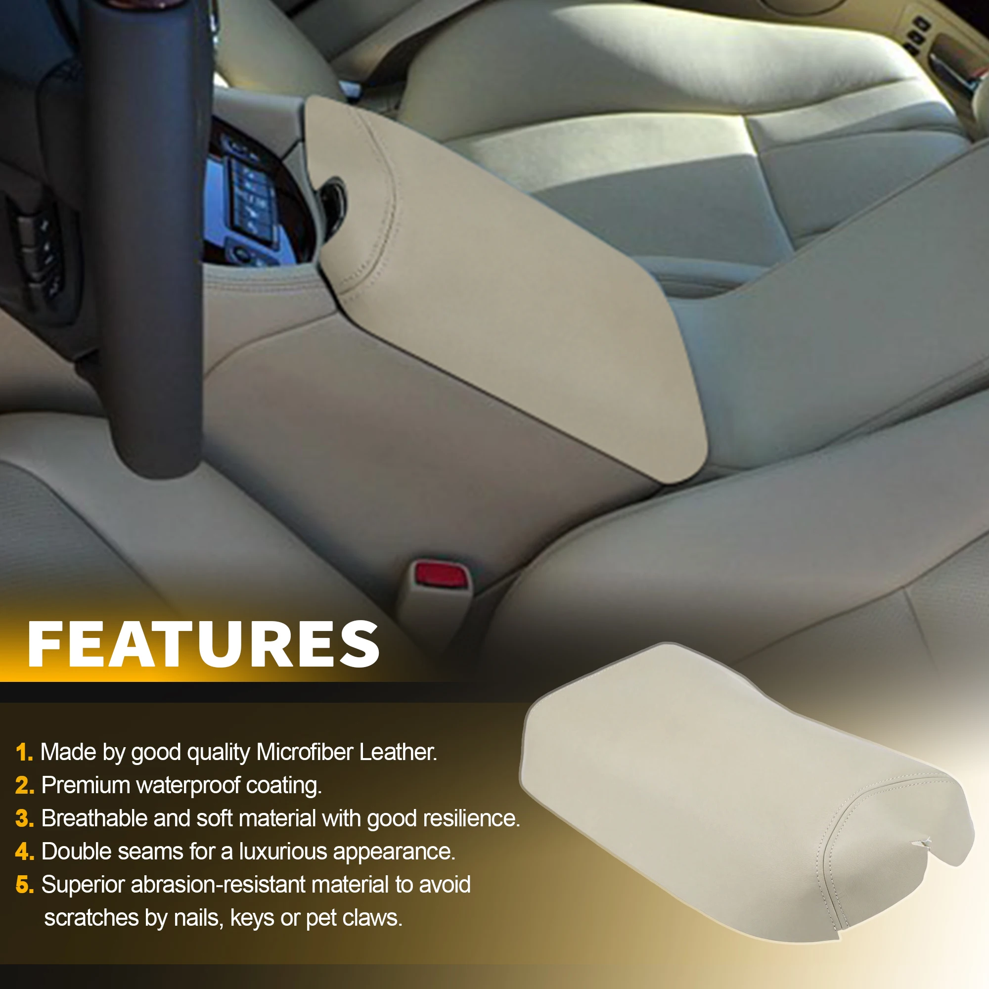 Lexus LS460 2007-2012 용 Uxcell 센터 콘솔 팔걸이 커버 교체 자동 가죽 봉합 콘솔 뚜껑 커버 교체 베이지