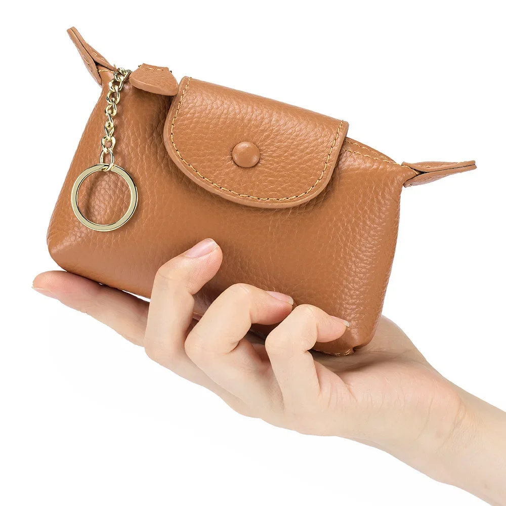 Women's Genuine Leather Clutch Mini Pouch Large Capacity Double Zipper Multi-function Coin Purse