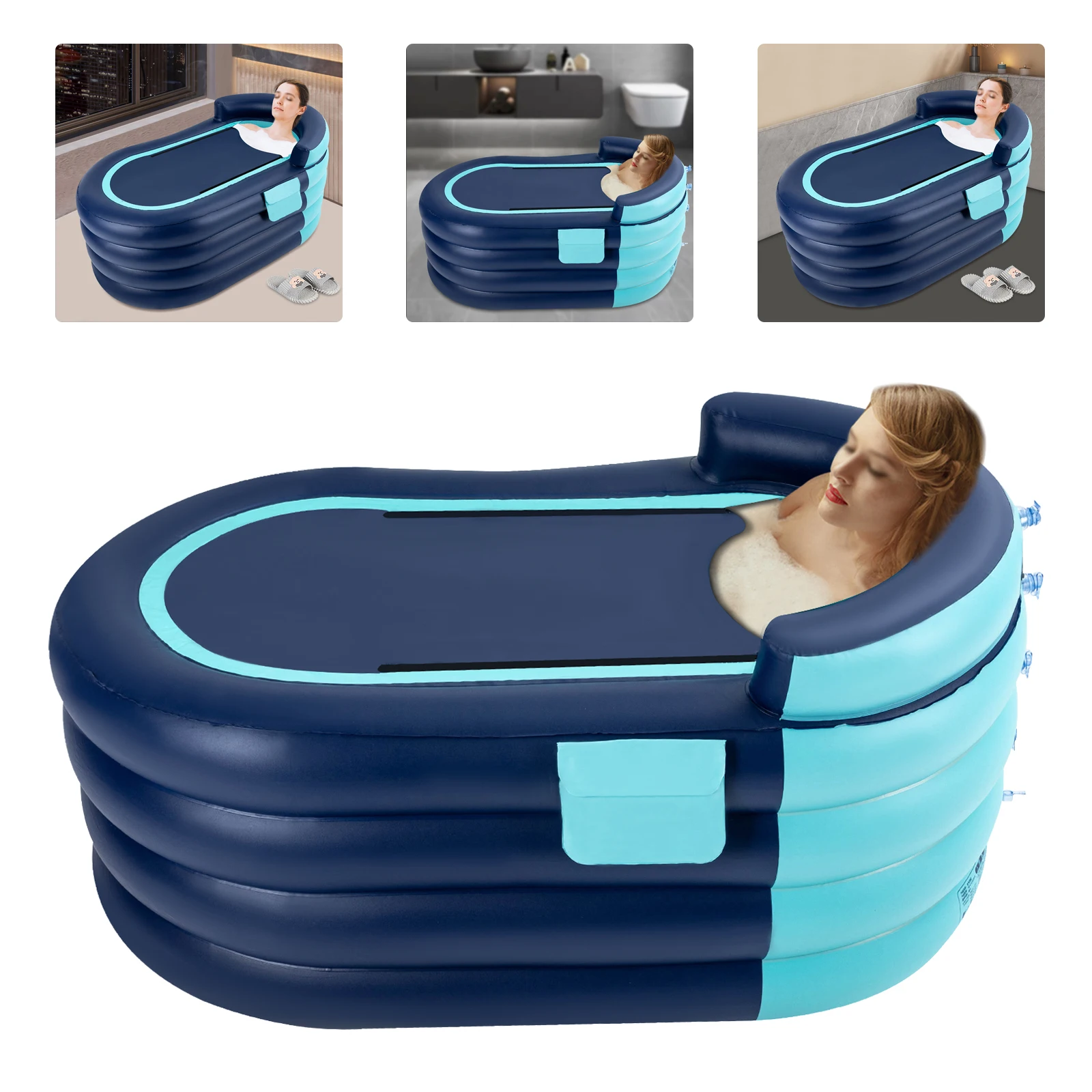 PVC Inflatable Bathtub Folding Portable Adult Kids SPA Bath Tub Water Pool 1.4M Automatic Inflatable Bathtub Folding Portable 3