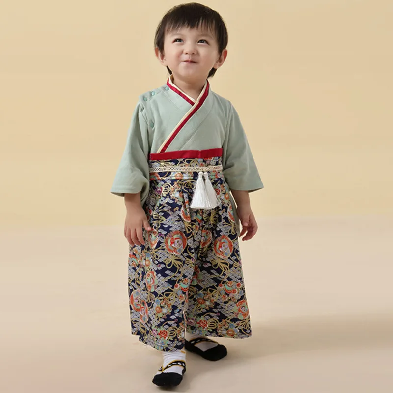 Children Japanese Kimono Baby Girls Boys Traditional Clothes Floral Print Patchwork Colors Yukata Festival Wear