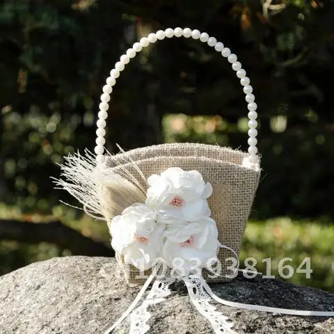 

Portable Romantic Flower Basket Burlap Candy Petal Storage Container Wedding Party Banquet Decorative Supplies