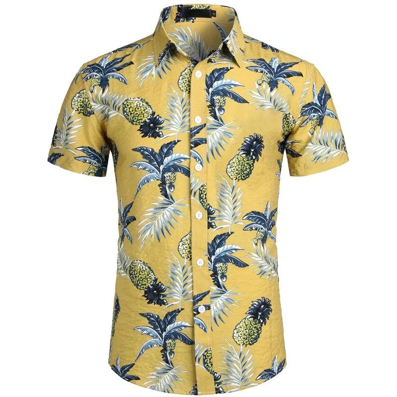 Summer Luxury Men's Shirt Pineapple Lapel Short-sleeved Print Hawaiian Shirts Loose Casual Fashion Oversized Tops Men's Clothing 2