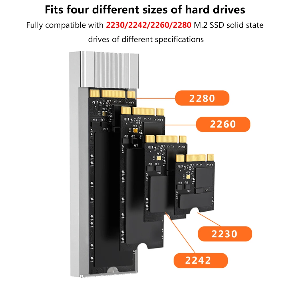 TISHRIC SSD M2 어댑터 외장 하드 드라이브 케이스, SATA 프로토콜, HD M-키 하드 디스크 인클로저 박스, M.2 SSD용 USB-C 타입 케이블