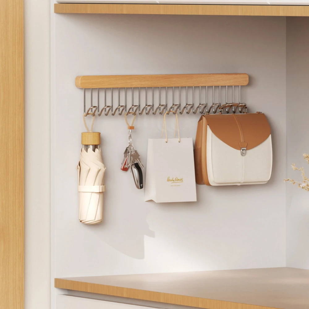 &ldquo;Elegant Extendable Wooden Coat Hanger Versatile Lingerie Rack with 8/12 Hooks Wall-mounted Closet Organizer for Waistcoat and T