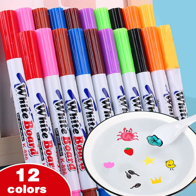 8/12 Colors Magic Floating Water Drawing Colorful Mark Pen Erasable  Floating Pen Whiteboard Markers Magical Water Painting Pen Doodle Pen Early  Education Toys