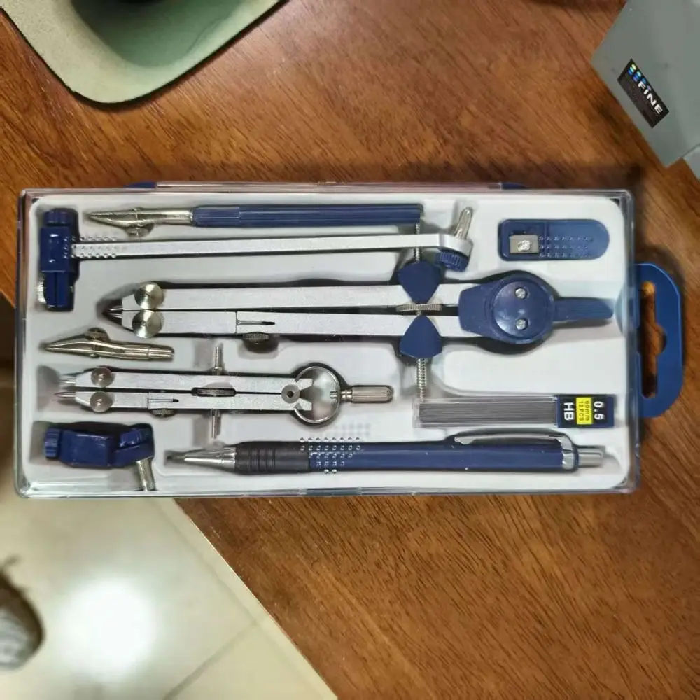 7개/팩 투명 커버 드로잉 컴퍼스 키트 기계식 연필 측정자 드로잉 도구 세트 스..