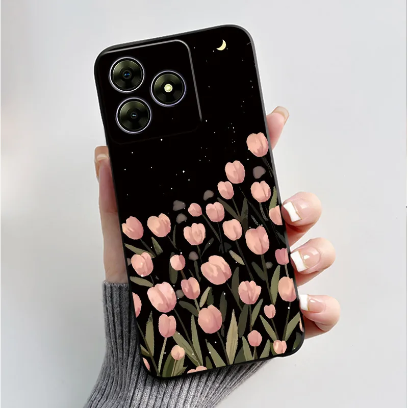 Cute Flower Cartoon Printed Soft Silicone Phone Case — Black Shell Cover