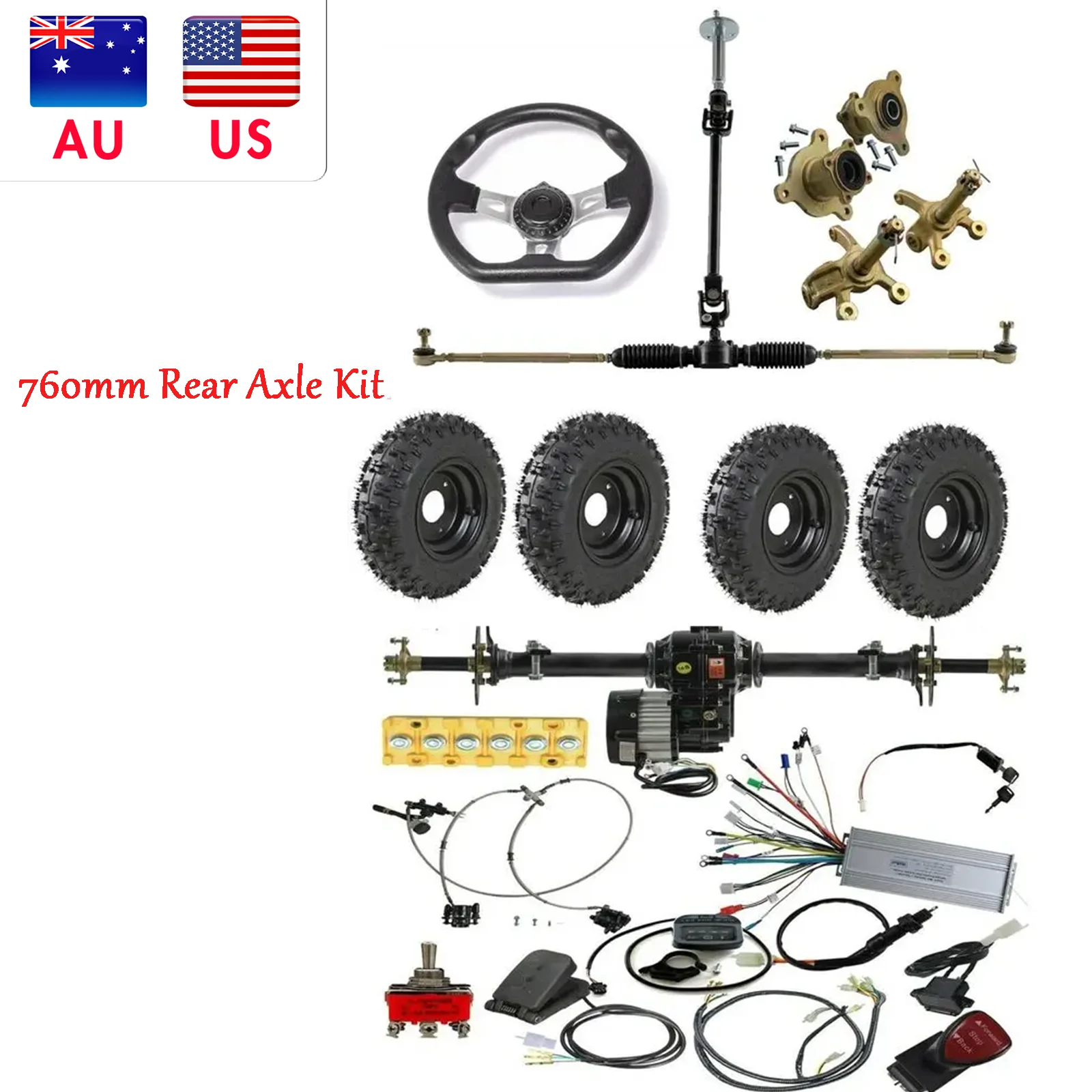 

760mm ATV Go Kart Differential Rear Axle Kit Wheels 48V 1000W Electric Motor Kit for Electric ATV Scooter Snowmobile Go Kart