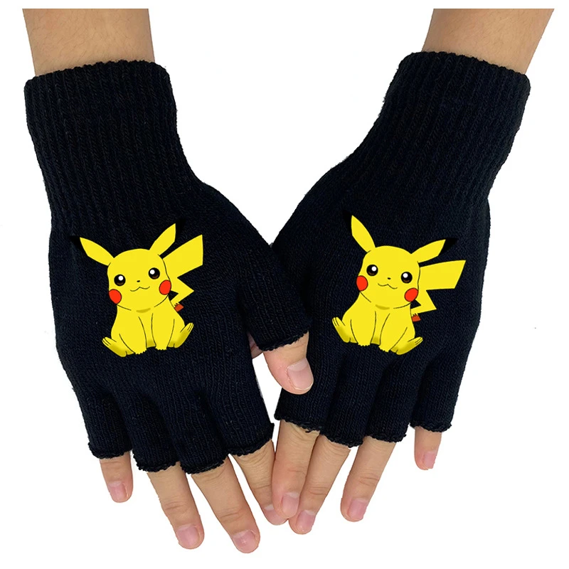 

[TAKARA TOMY] Pokemon Pikachu Cartoon Cute Half Finger Gloves Students Warm-Keeping Cold-Proof Riding Writing Gloves A22101703