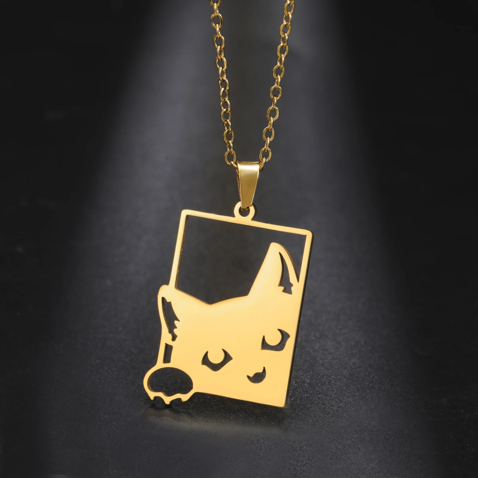 COOLTIME Halskette mit quadratischem Anhänger für Katzen und Kätzchen, Edelstahl, niedliche Katzenpfote, lustige Halskette, Schmuck, Geschenk für Familienmitglieder