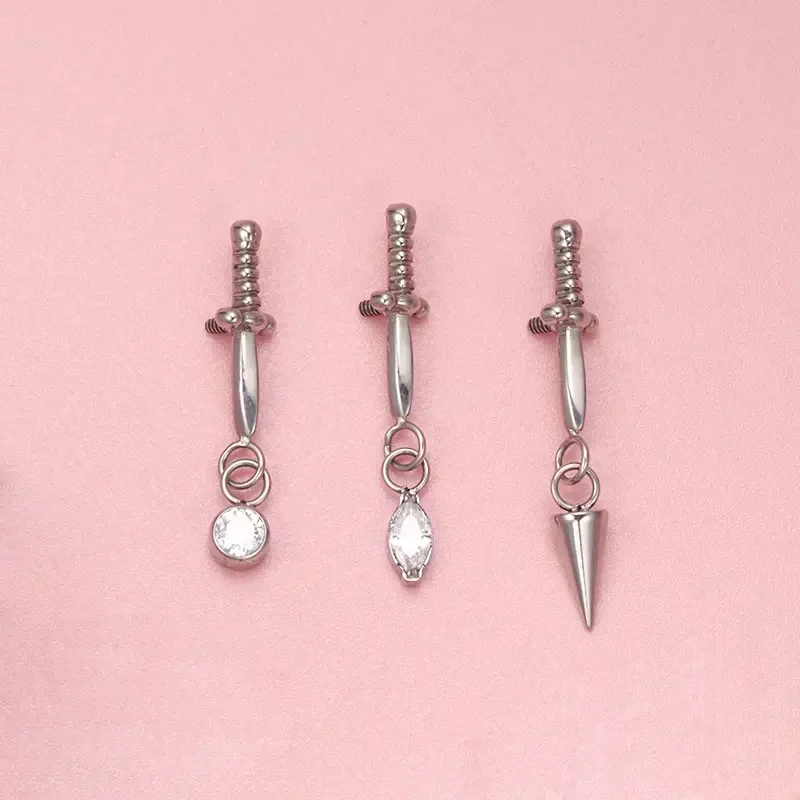 ASTM F136 티타늄 고딕 마퀴즈 댕글 타이니 플랫 백 라브렛 소드 스터드 펑크 록 귀걸이 연골 헬릭스 트라거스 피어싱