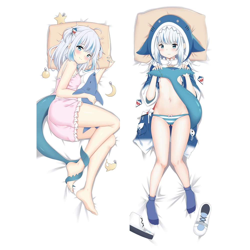 

Hololive VTuber Gawr Gura Dakimakura Hugging Body Pillow Cover Anime HD Design Short Plush Throw Cushion Pillowcase