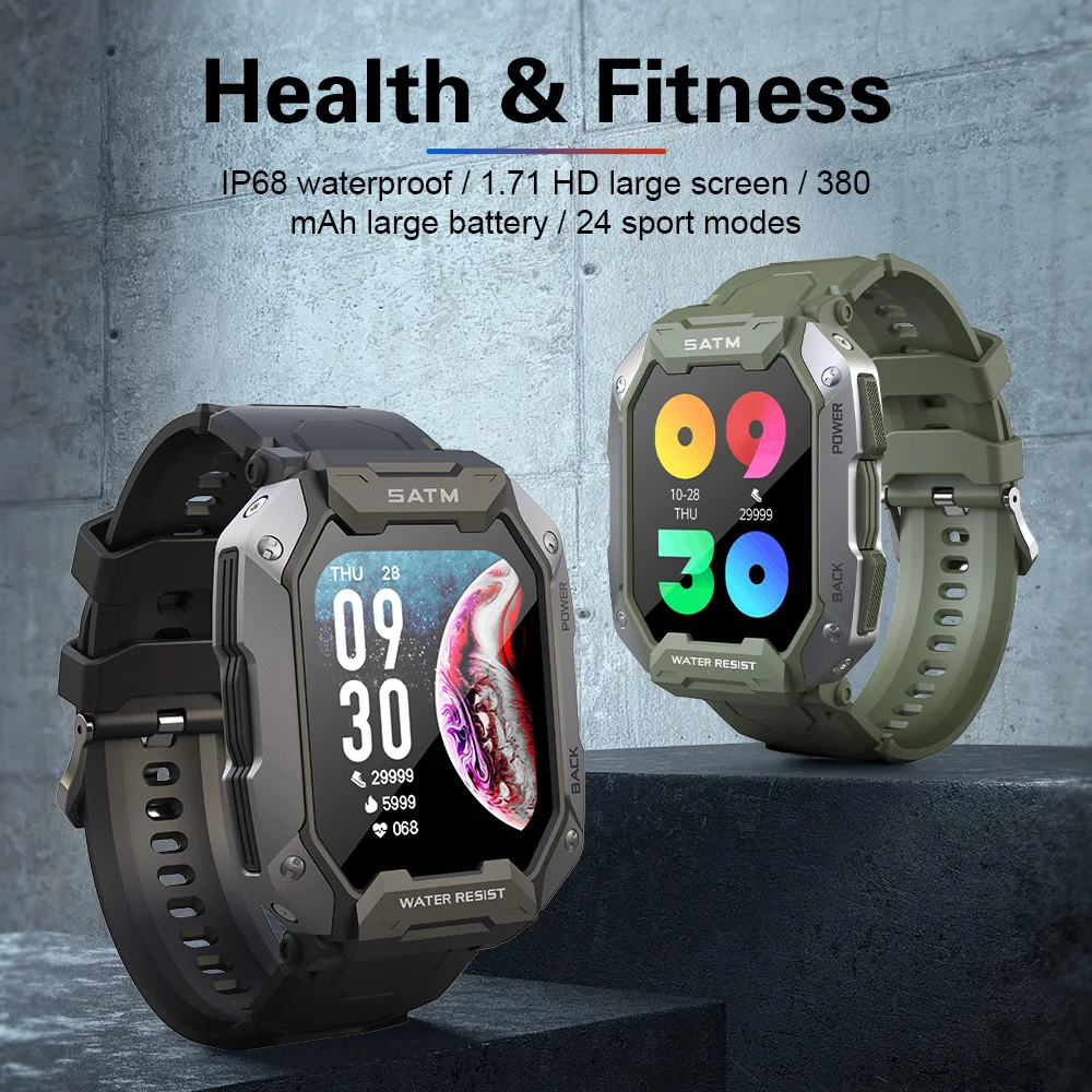 SKMEI 380mAh Smartwatch 1.71 inch Screen IP68 Waterproof Heart Rate Monitor Pedometer Sports Smart Watch Men for android ios