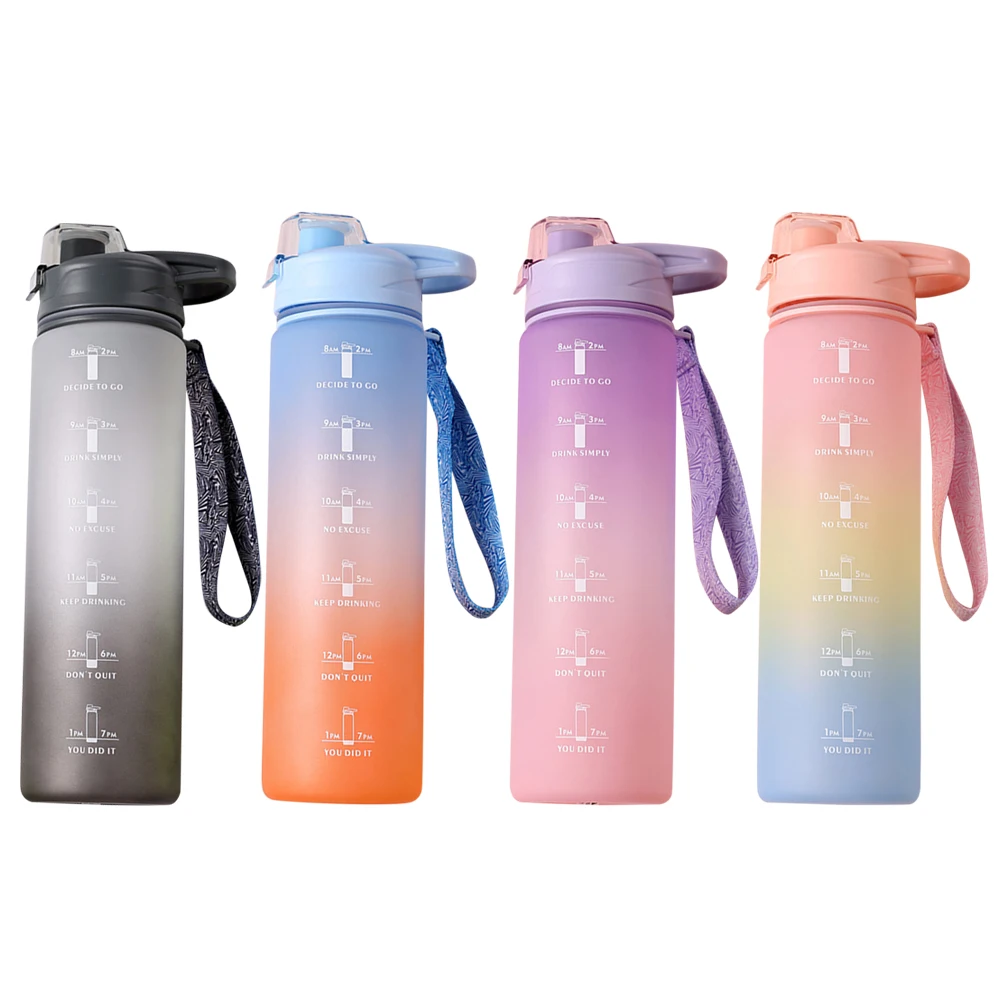 1 Liter Sports Water Bottle with Straw and Handle for School Teen Girls Boys  Water Bottles with Time Scale Frosted Leakproof - AliExpress