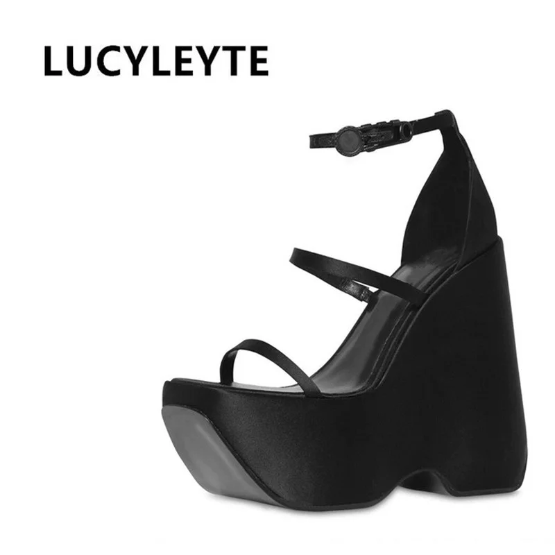 Summer platform wedge new luxury chunky heel pattern mixed color buckle women's sandals mixed color summer fashion shoes