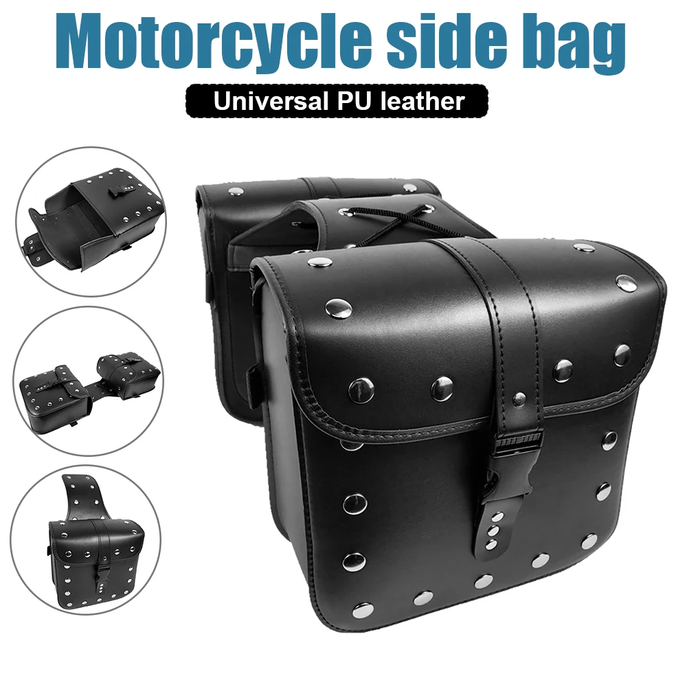 Motorcycle Saddle Bags 2 Pack Universal PU Leather Saddlebags For Honda Shadow Suzuki Boulevard Sportster