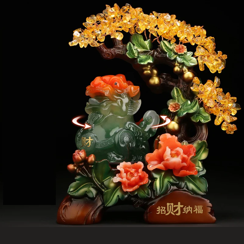 Feng Shui Lucky Golden Toad, Pixiu, Pi Yao, Money Tree Resin Statue, Crafts Ornaments, Gift for Home, Office, Desktop Decor