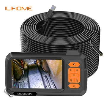 Endoscope Camera 4.3 Inch Screen Replaceable 1-100 Meter Rigid Cable HD1080P 8MM Lens Pipe Inspection USB Borescope LED 2600mAh 1