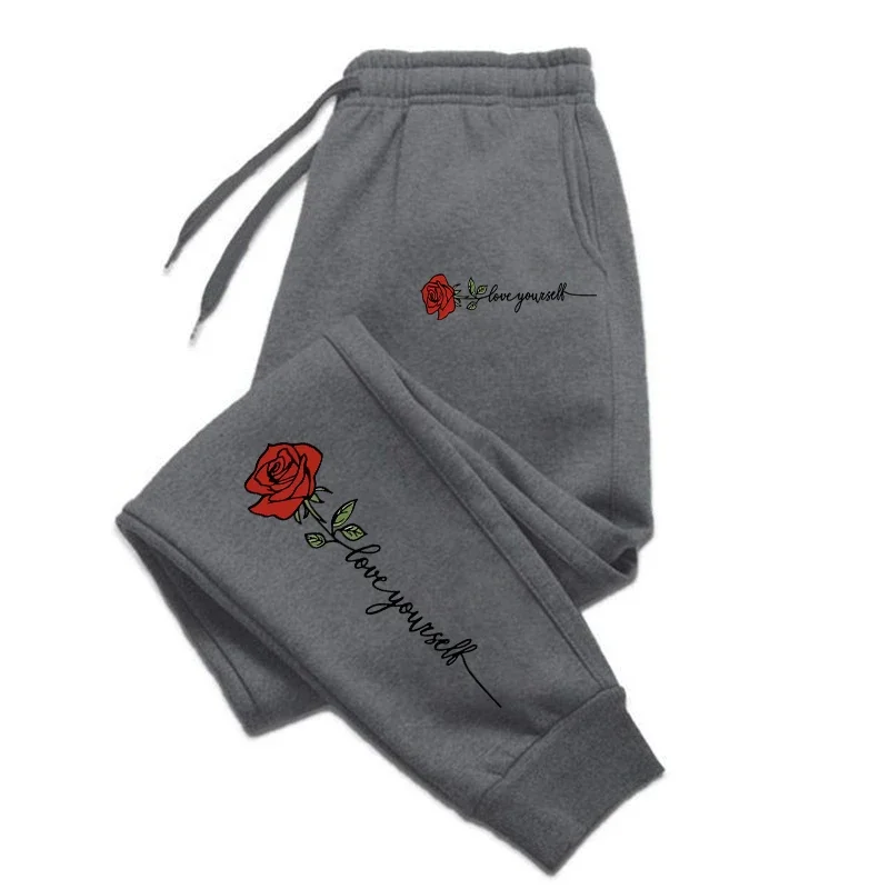 Rose Love Yourself Printing Casual Versatile Women Pants Trendy Hip Hop Trousers With Drawstring Pockets Comfy Sweatpants Female 5