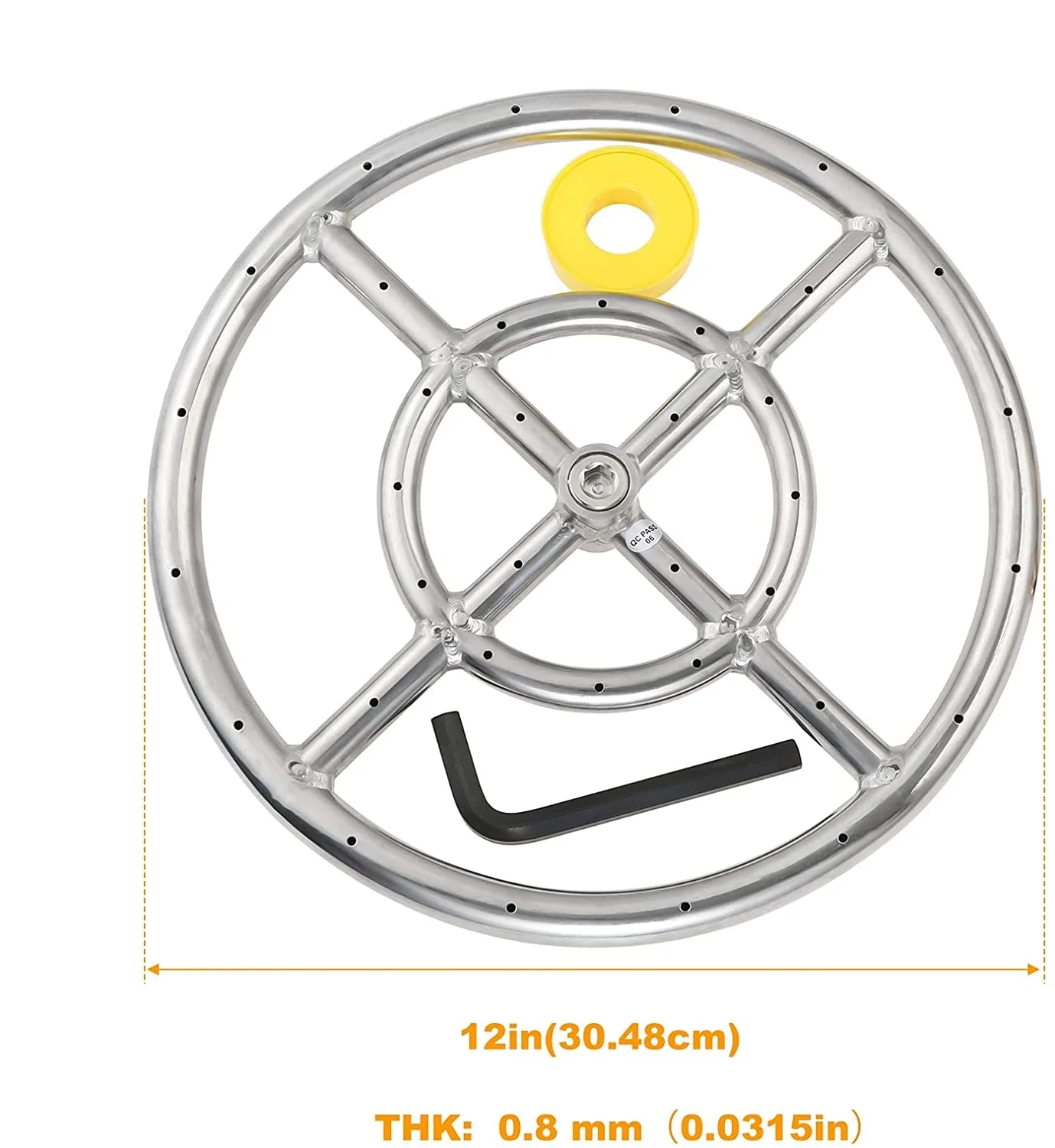 Grill Burner Tubes 12 Inch Gas Propane Fire Pit Ring Burner with 159K BTU Valve 2-Rings for Gas/Propane/NG Fire Pit 304 Stainless Steel Replacement