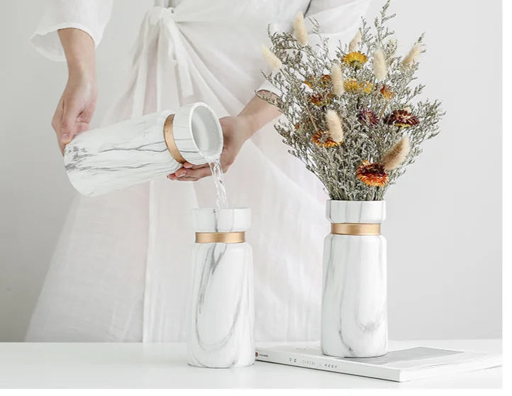 Simple ceramic vase ornaments, dried flowers, living room home decor, creative homestay style decorations, flower_voghion.com