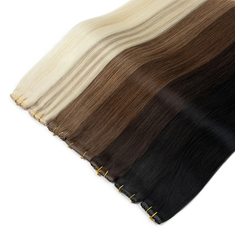 Invisible PU Weft Hair with Hole Human Hair Twin Tabs Injected Long Tape PU Flat Weft No Glue Microlink Hole Extensions human hair extensions
