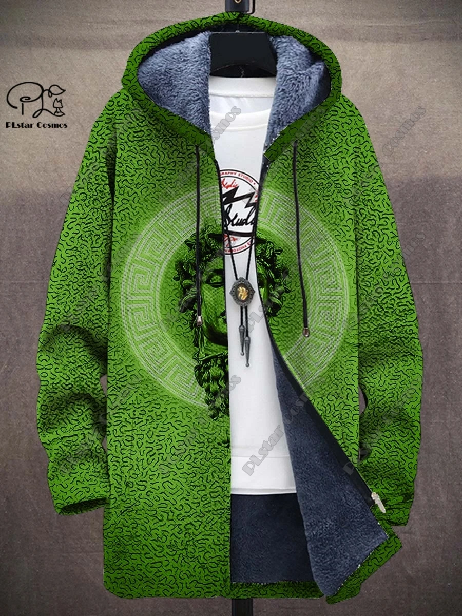 3D printed new winter hooded unisex retro geometric gradient art pattern plush thickened long-sleeved casual warm jacket DY-11