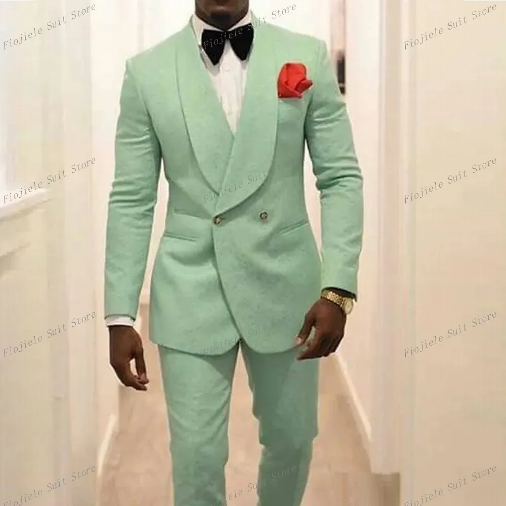 

Mint Color Men Business Suit Groomsman Groom Tuxedos Wedding Party Prom Formal Occasion 2 Piece Set Jacket And Pants