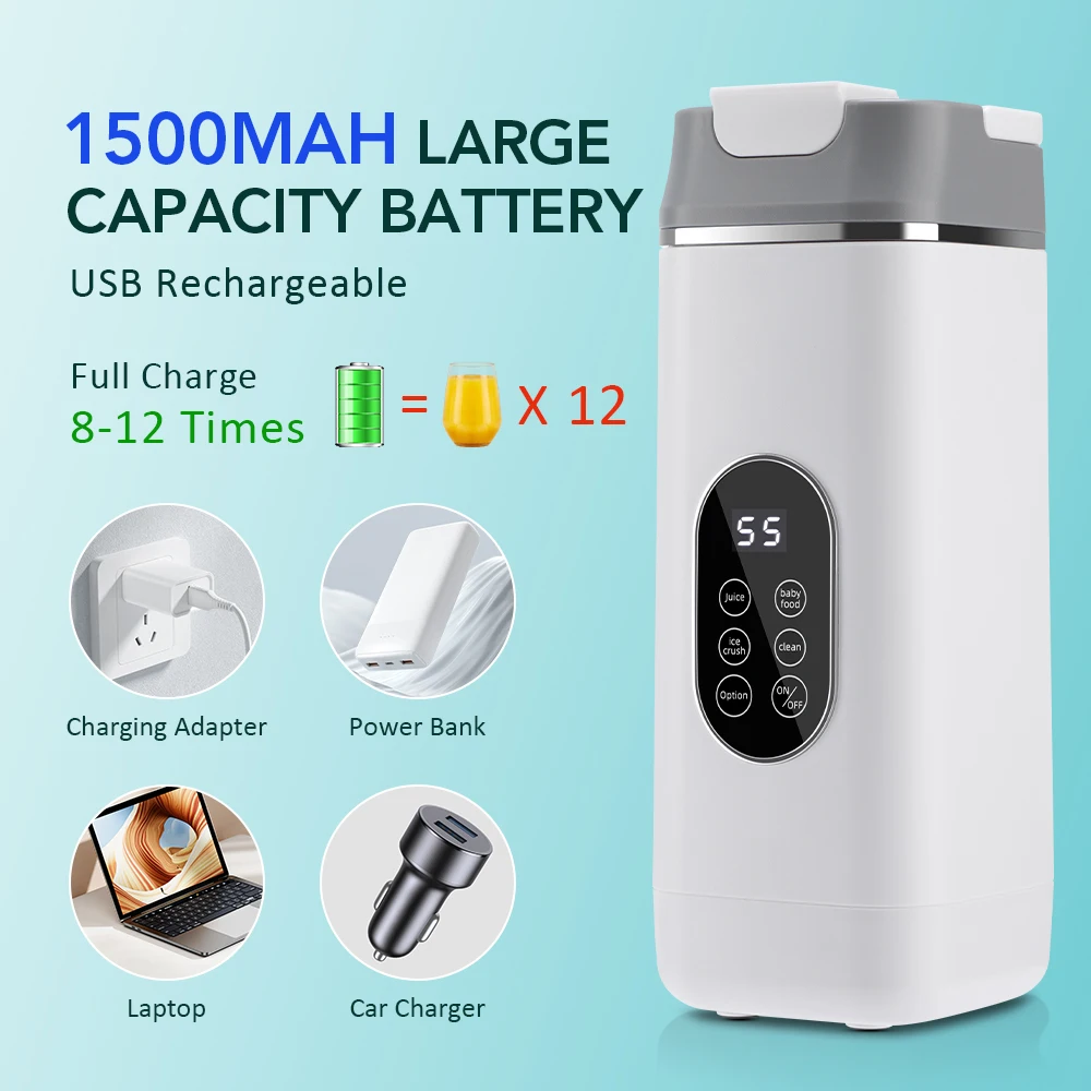 Portable Electric Rechargeable Hand Blender 12 Blades Crushed Ice 420ML Cup Fruit Juicer Machine Smoothie Maker_voghion.com