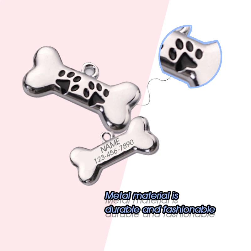 Dog Tag Anti-loss Metal Engraved Identity Nameplate Bone Hanging Ornament Pet Collar