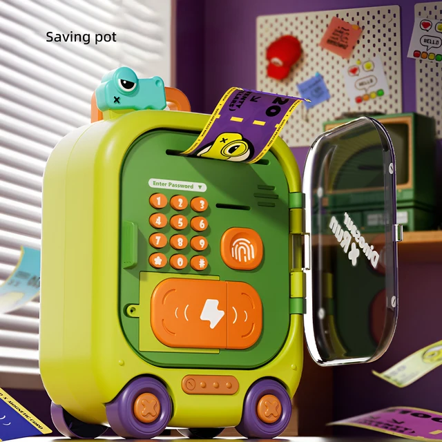 2 in 1 Auto-Rolling Money Password Electronic Atm Bank Children Fingerprint Password Lock Game Pretend Play Preschool Toys Gifts 4
