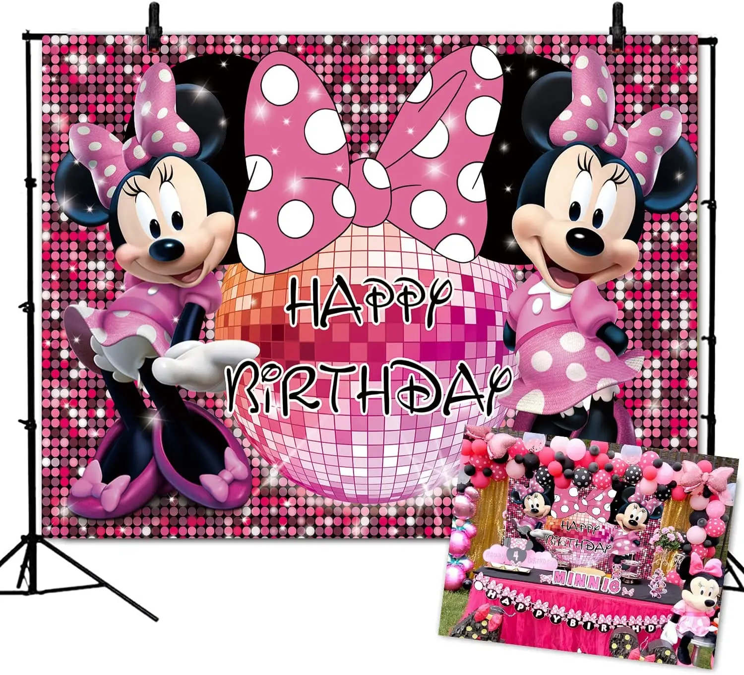 Disney mickey minnie myš bázeň večírek backdrop kreslený dekorace dívčí narozeniny večírek růžová glittery fotografie pozadí