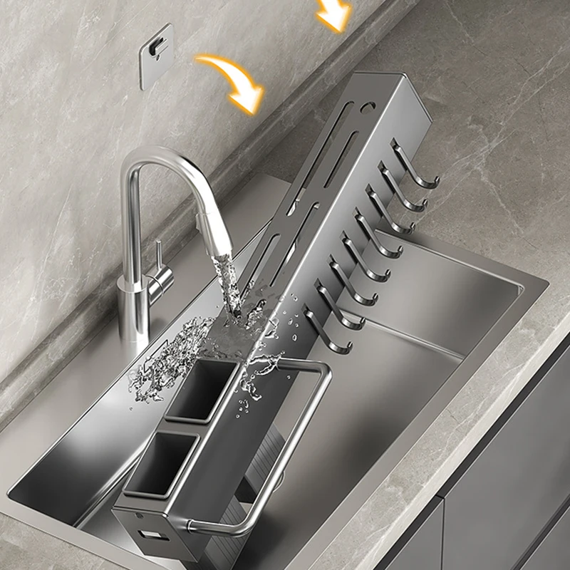 Household Organizer Rack 30/50cm Wall Mounted Knife Holder Kitchen Storage Shelving Units Tableware Shelf Towel Hanger