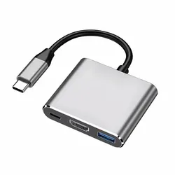 Versatile 3-in-1 USB-C Hub with 4K HDMI and USB 3.0 Charging Adapter (Grey)